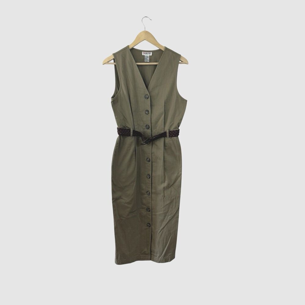 Vintage Talbots 4 Midi Pencil Dress Sleeveless Safari Button Front Belt Womens